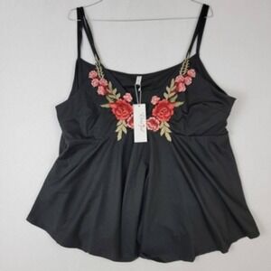 Rose Gal Womens Camisole Tank Top Black Floral Sleeveless Stretch Plus 5X New